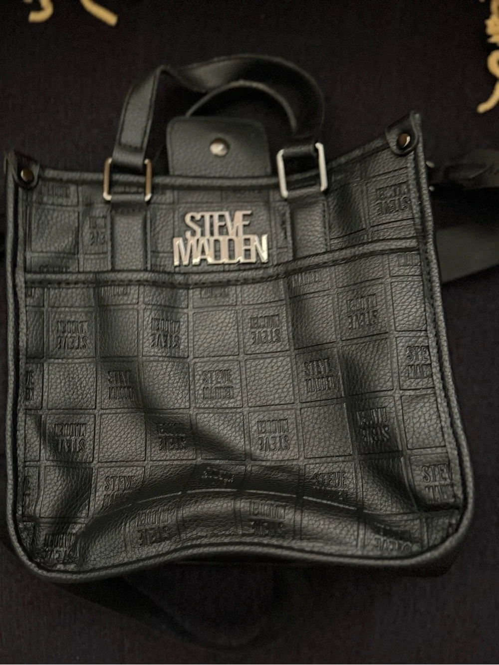 Steve Madden Black Embossed Leather Messenger Bag
